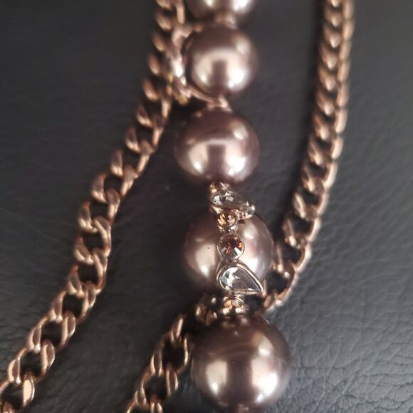 Givenchy Triple Strand Necklace Bronze Tone Beads with Crystal Accents Toggle‎ - Picture 3 of 12